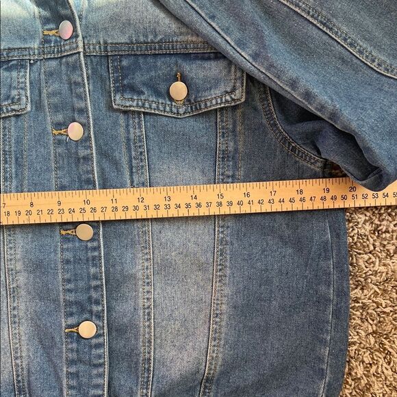 Like New! Blue Denim Jacket with 'LOVE' Embellishment Size and Brand Unknown - Picture 8 of 13